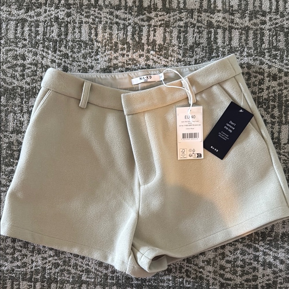 Cream High Waist Tailored Shorts